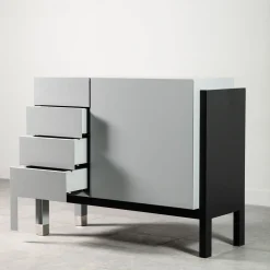 Matte Gray Lacquered Wood Cabinet With Door