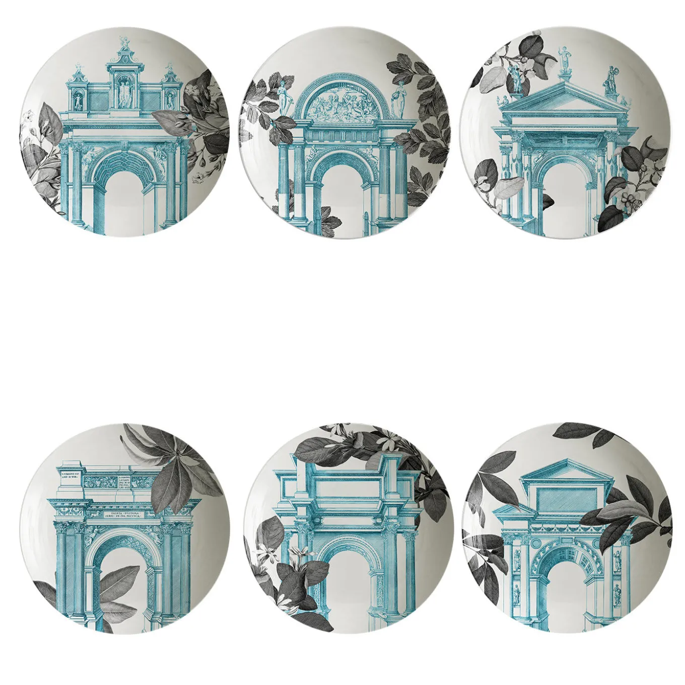Mediterraneo Set of 6 Porcelain Soup Plates with triumphal arches