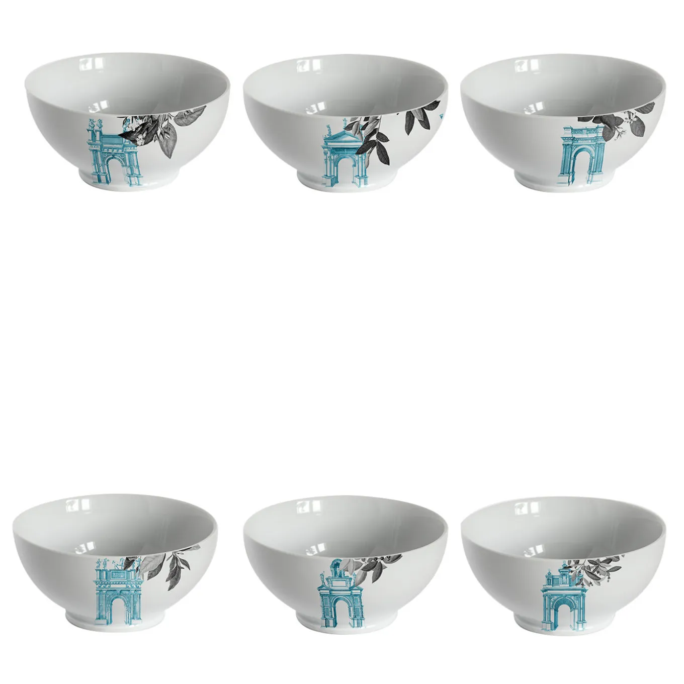 Mediterraneo Set of 6 Porcelain Bowls with triumphal arches