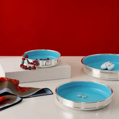 Medium Round Turquoise Silverplated Catchall Bowl