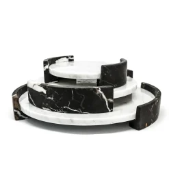 Medium Round White Carrara Marble Tray by Jacopo Simonetti