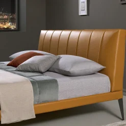 Megan King-Size Orange Bed with Striped Headboard