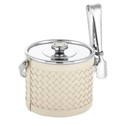 Menfi Round Ivory Leather Ice Bucket with Tongs