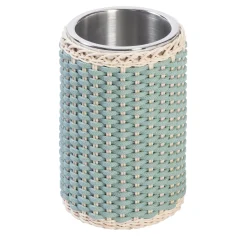 Menton Green Leather & Rattan Bottle Cooler