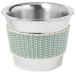 Menton Green Leather & Rattan Champagne Bucket