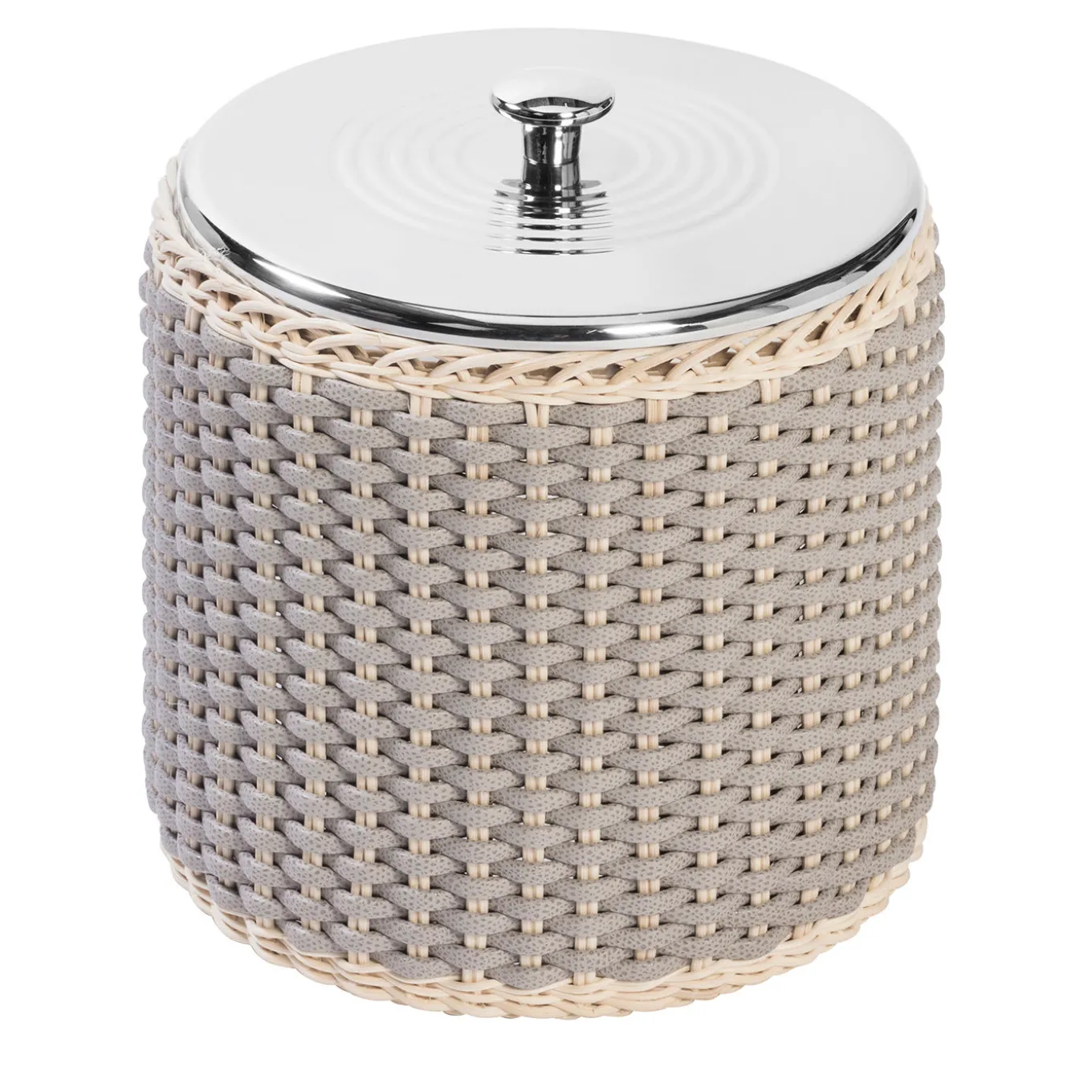 Menton Large Gray Leather & Rattan Ice Bucket