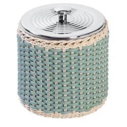 Menton Small Green Leather & Rattan Ice Bucket
