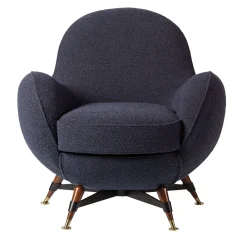 Mercury Blue Bouclé Outdoor Swivel Armchair