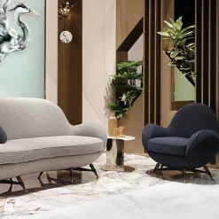 Mercury Blue Bouclé Outdoor Swivel Armchair