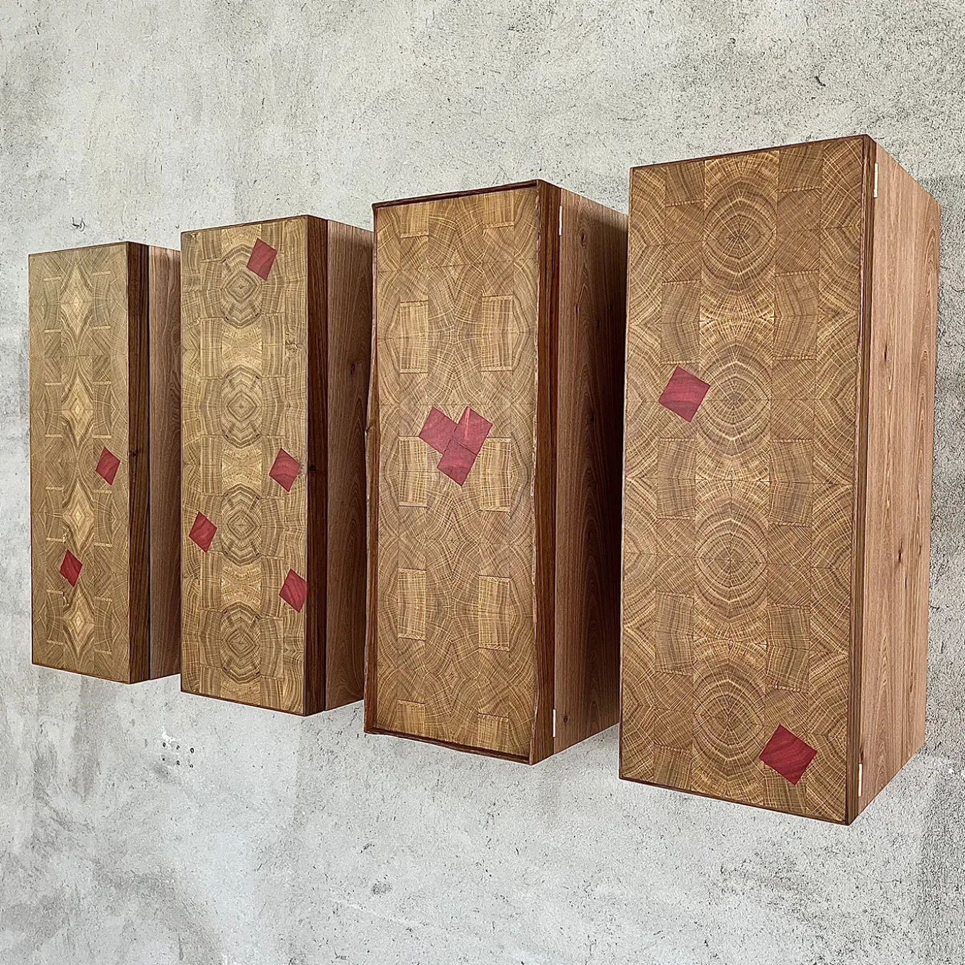 MESCOLANZA Set of 4 Wood Wall Cabinets with Inlays