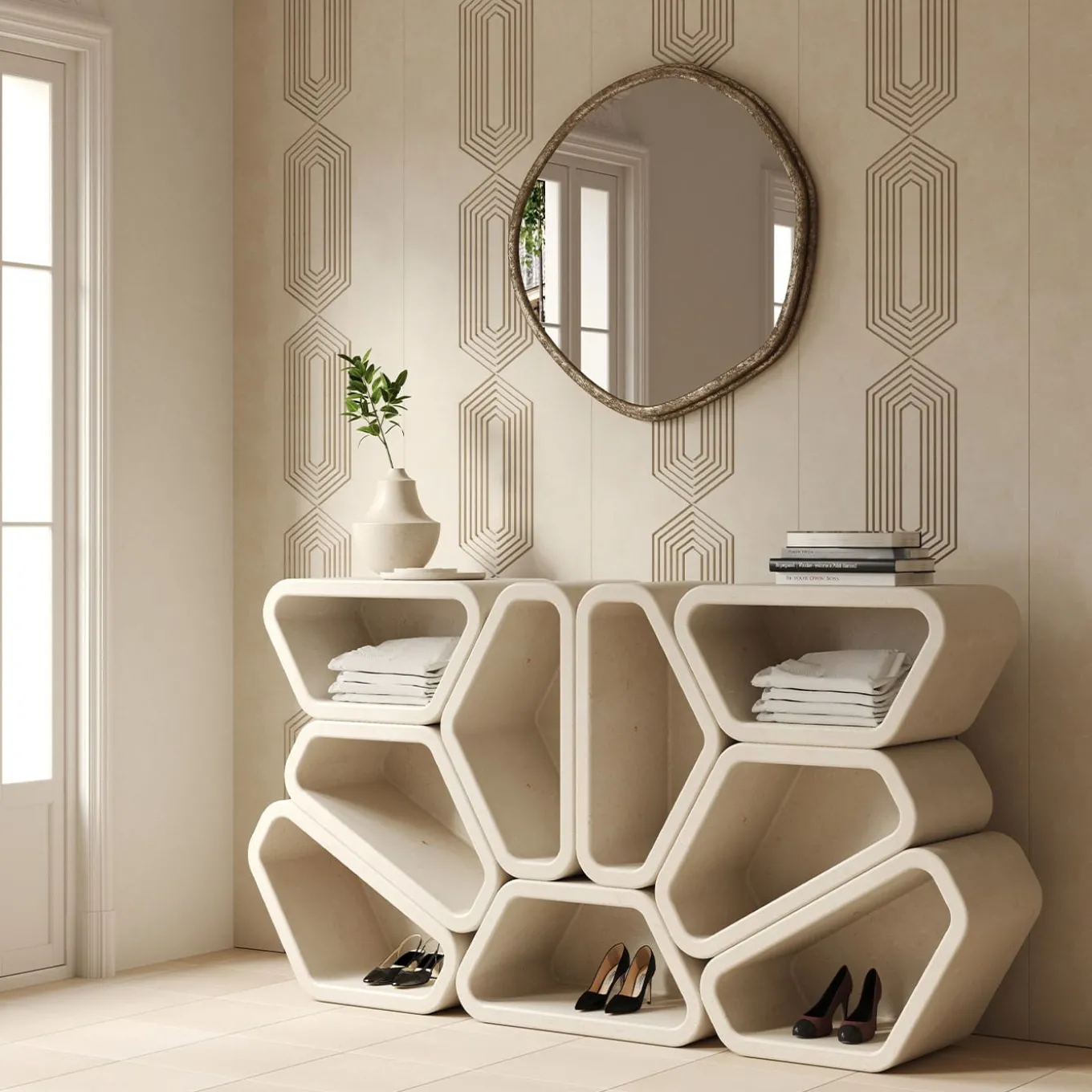 Messapo Modular Lecce Limestone Highboard by Noii Studio