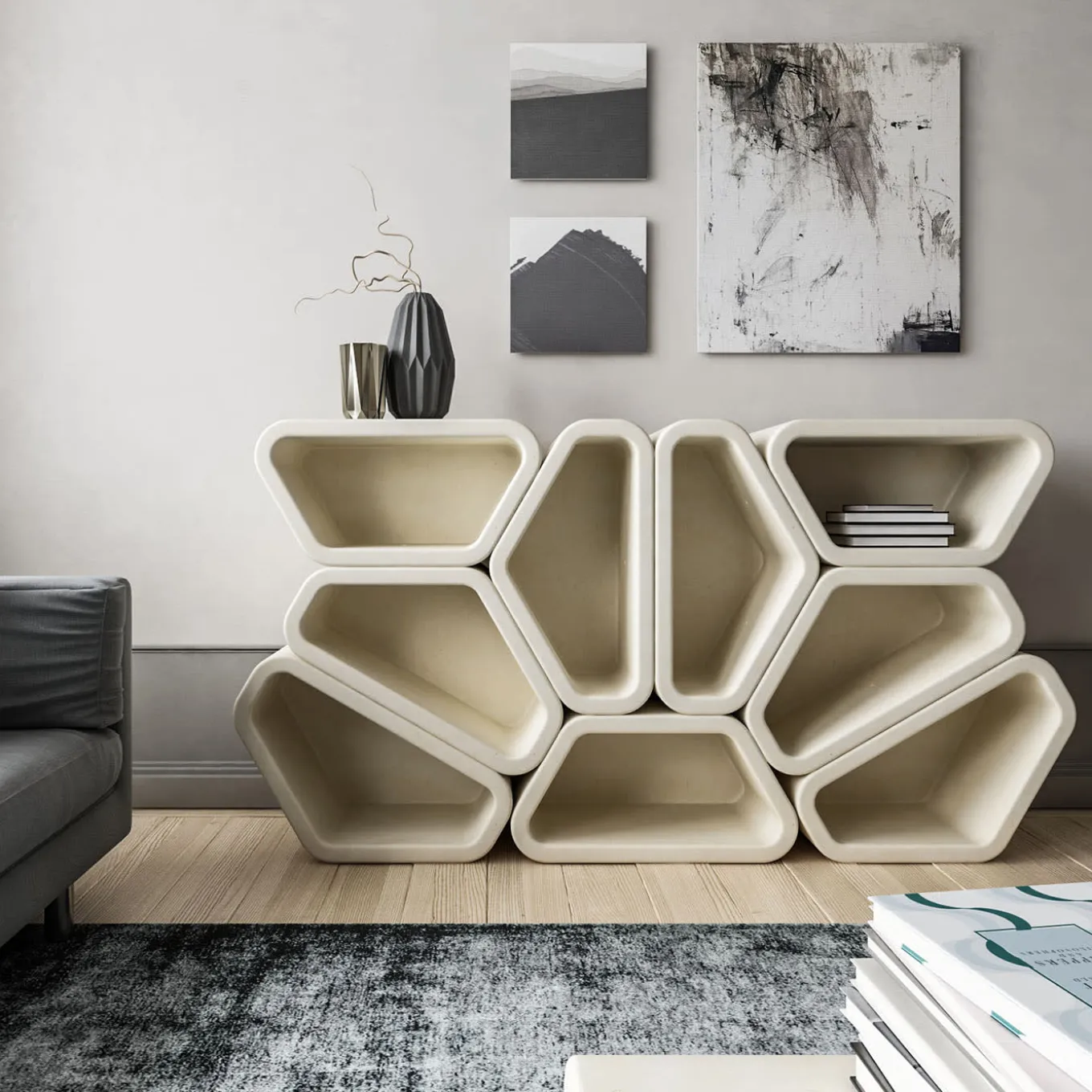 Messapo Modular Lecce Limestone Highboard by Noii Studio