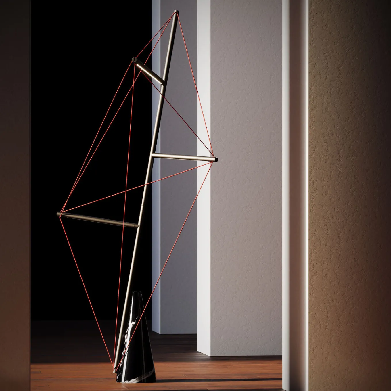 Metal Floor Lamp with Elastic red bands