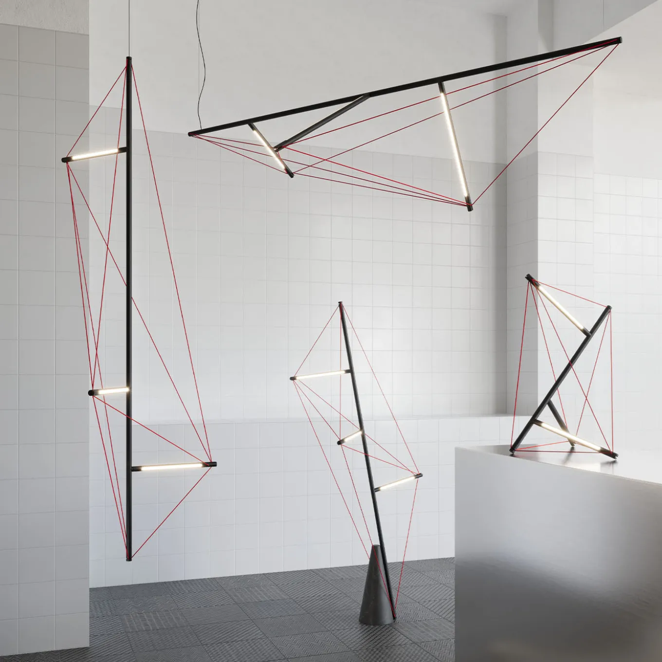 Metal Floor Lamp with Elastic red bands