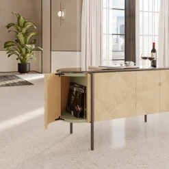 Mia 4-Door Curved Beige Sideboard