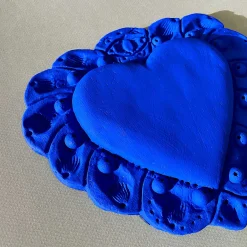 Milagros Sacred Heart Blue Plaster Wall Sculpture
