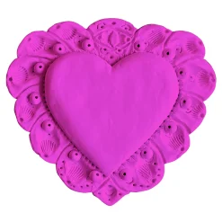 Milagros Sacred Heart Neon Pink Plaster Wall Sculpture