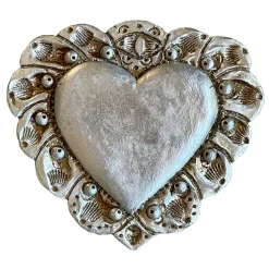 Milagros Sacred Heart Silver Plaster Wall Sculpture