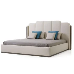 Milano Bed in Cappuccino Eco-Leather with Walnut Canaletto Panels