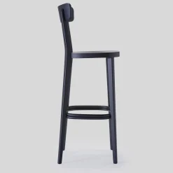 Milano 60s Black Beechwood Bar Stool With Backrest