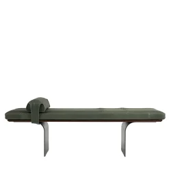 Minerva Green Leather with Curved Metal Base Bench