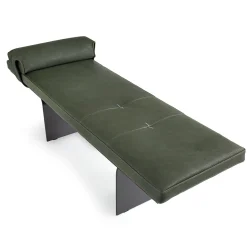 Minerva Green Leather with Curved Metal Base Bench