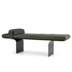 Minerva Green Leather with Curved Metal Base Bench