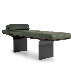 Minerva Green Leather with Curved Metal Base Bench