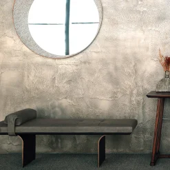 Minerva Green Leather with Curved Metal Base Bench