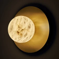 Mini Alabaster Moon Wall Sconce in Satin Brass