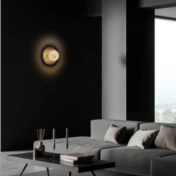 Mini Alabaster Moon Wall Sconce in Satin Brass