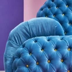 Misstake Button-Tufted Blue Fabric Sofa by Giuseppe Dicecca