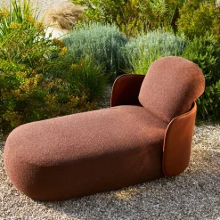 Mochi Brown Leather & Fabric Chaise Longue by Studiopepe