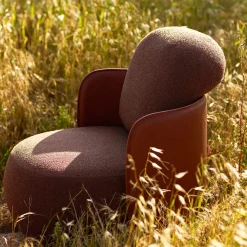 Mochi Brown Leather & Fabric Armchair by Studiopepe