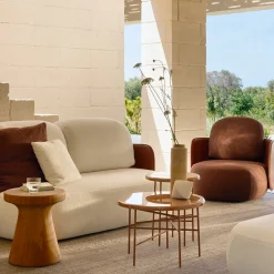 Mochi Brown Leather & Fabric Armchair by Studiopepe