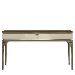 Modern Polished Wood Writing Desk With Gold Accents