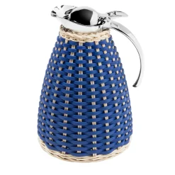 Monceau Blue Leather & Rattan Thermal Carafe
