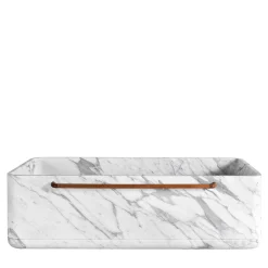 Monolithos Marble Bathtub with Wooden Towel Rack