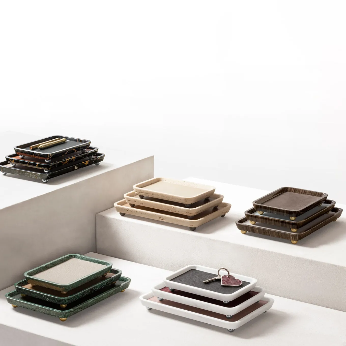 Monza Leather & Marble Rectangular Small Valet Trays #2