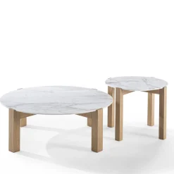 Moon 2 Round White Marble Side Table