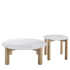 Moon 2-Piece Set of White Marble Small Tables