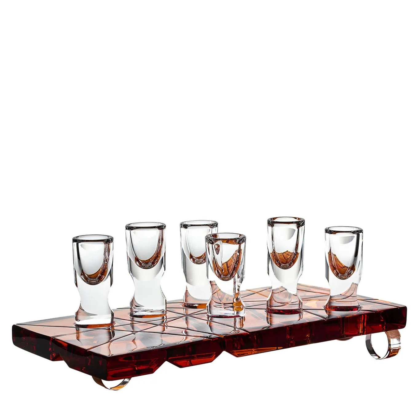 Moutai Set of Six Crystal Tumblers and Amber Tray