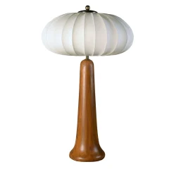 Mushroom Beech Wood And White Fabric Table Lamp