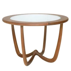 Nanto Round wood Outdoor Coffee Table with glass top