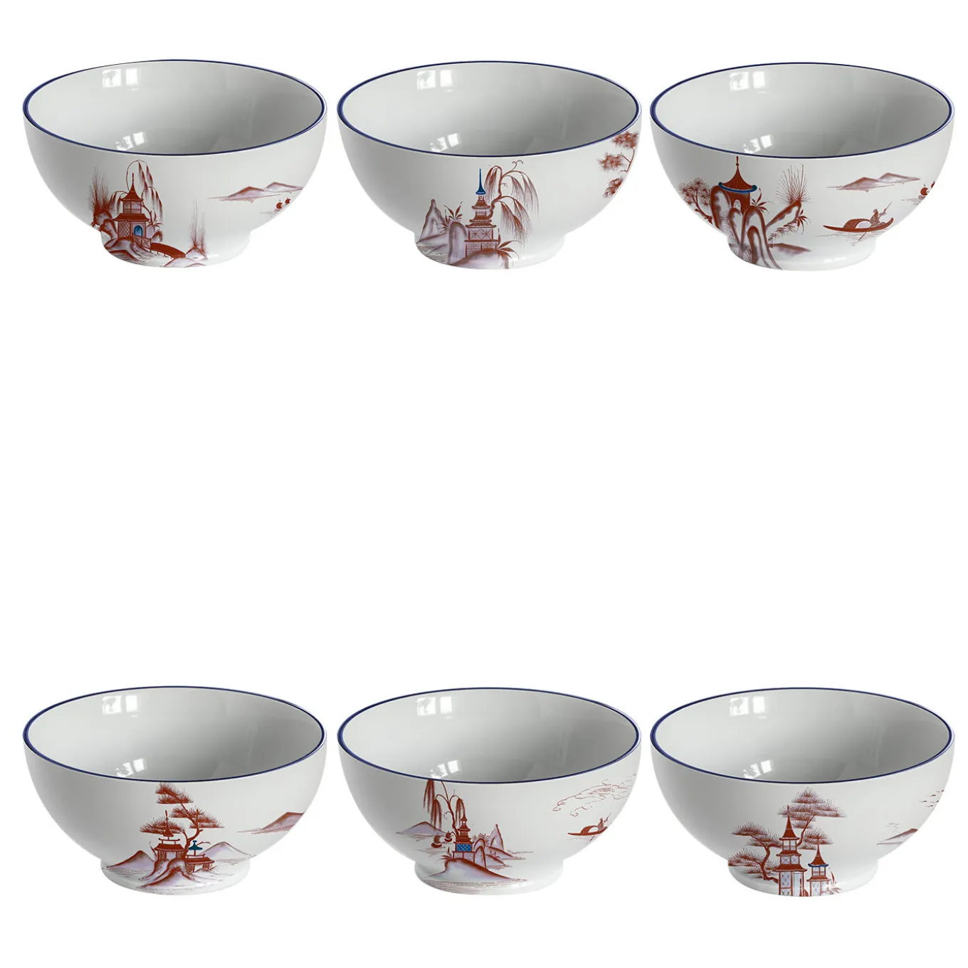 Natsumi Set of 6 Porcelain Bowls with japanese scenes