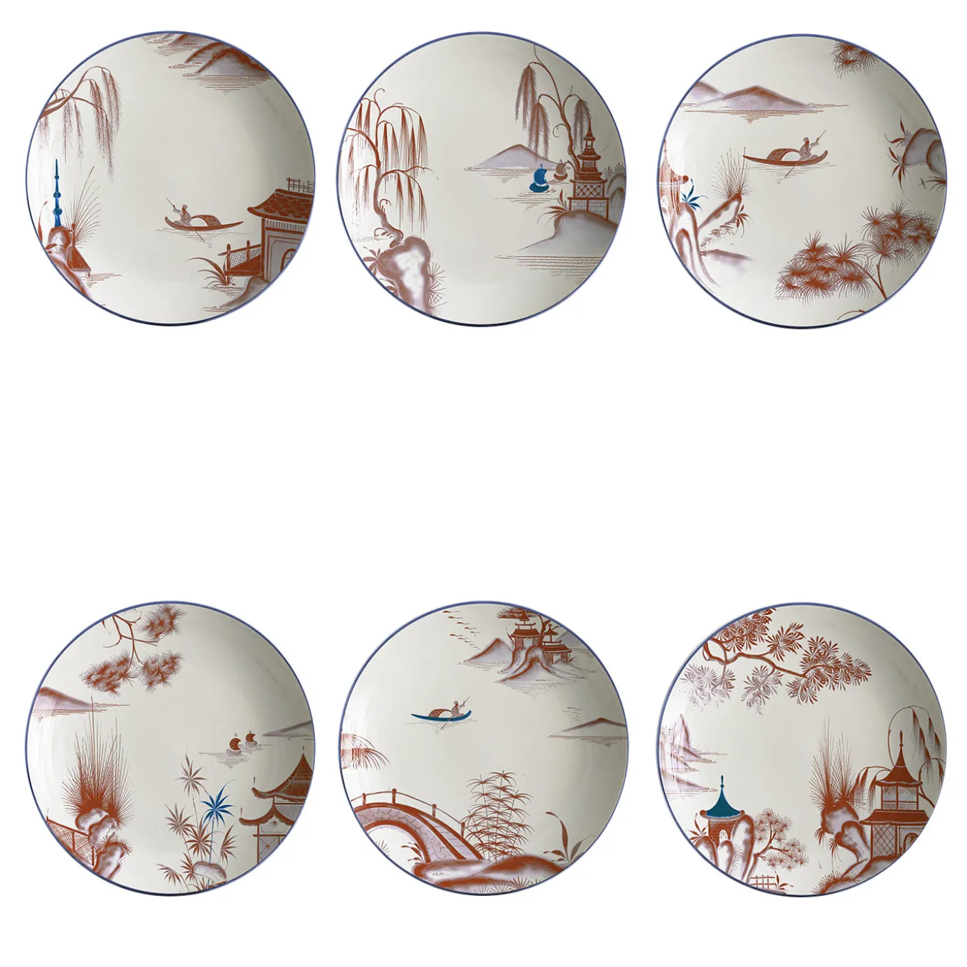 Natsumi Set of 6 Porcelain Soup Plates with japanese scenes