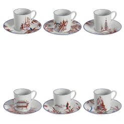 Natsumi Set of 6 Porcelain espresso Cups with japanese scenes