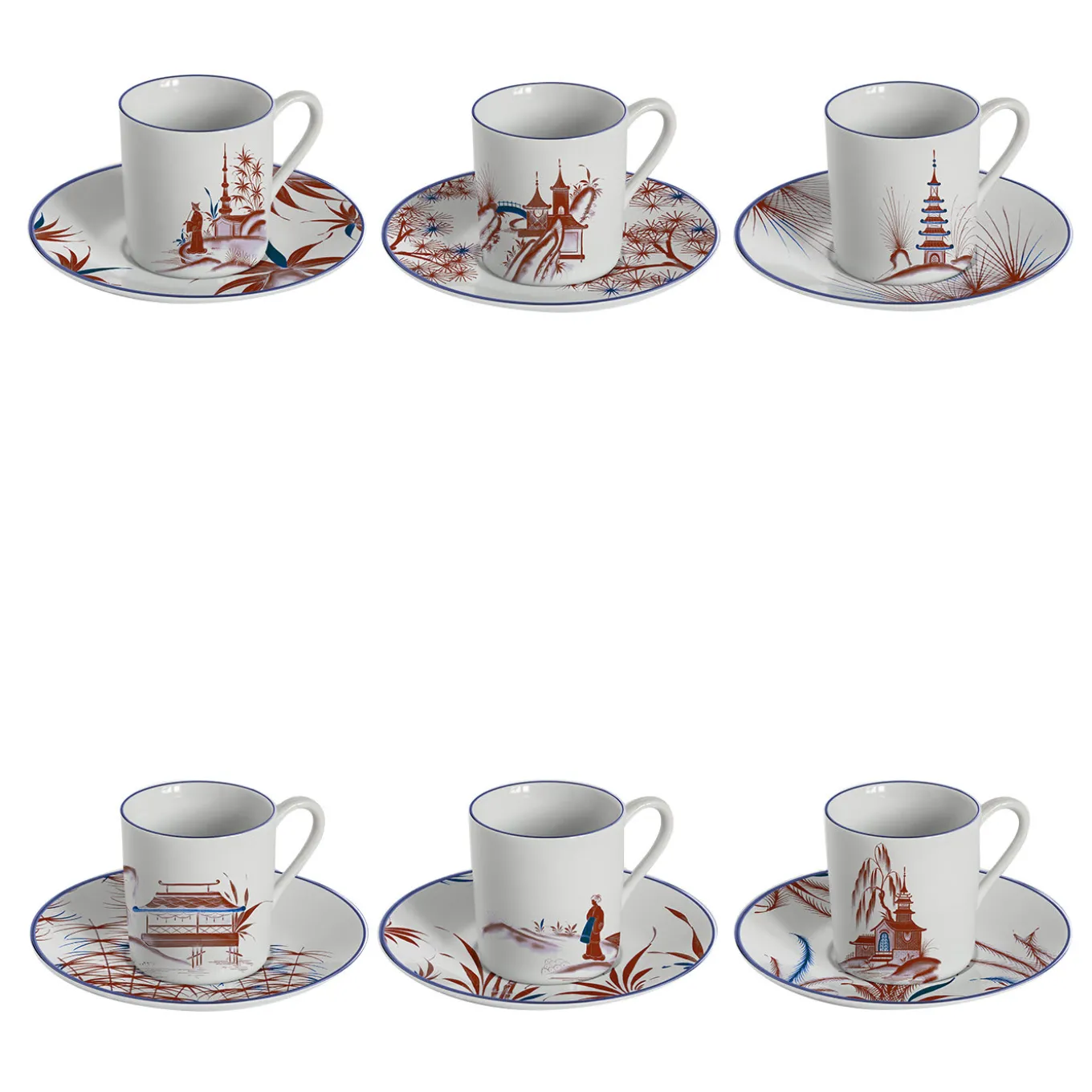 Natsumi Set of 6 Porcelain espresso Cups with japanese scenes
