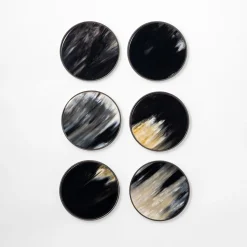 Natural White Black Horn Coasters 6 pcs