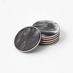 Natural White Black Horn Coasters 6 pcs